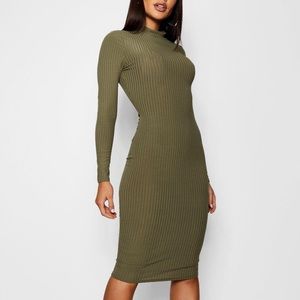 Olive Rib Knit Midi Dress